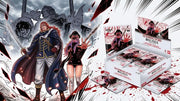 One Piece Card Game OP-18 The Dominance of God key art showing the booster box and packs beside two armed characters in red and white manga-style artwork