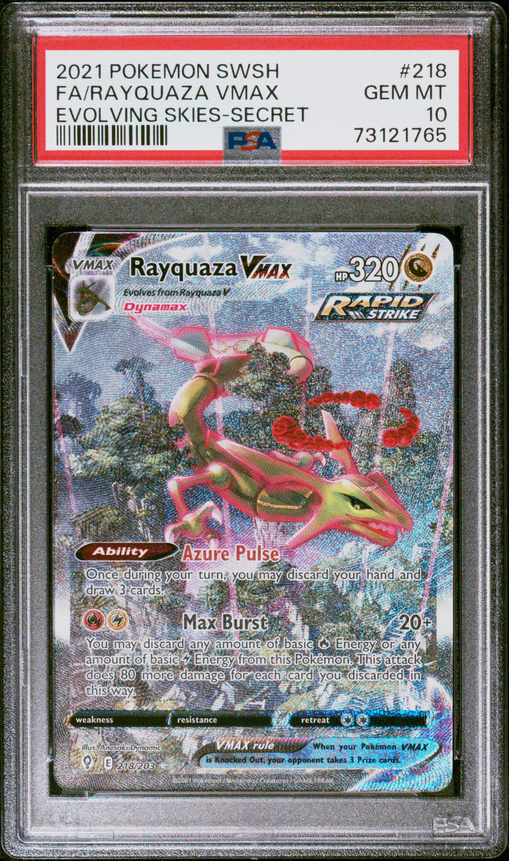 Pokemon - Evolving Skies - Rayquaza VMAX - Alt Art #218 - PSA 10