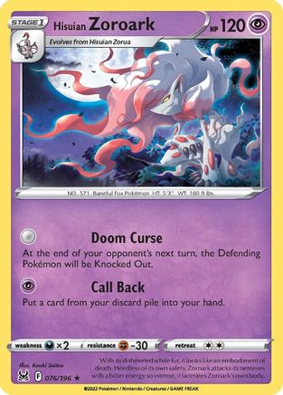 Hisuian Zoroark - 076/196 - Holo Rare - Reverse Holofoil