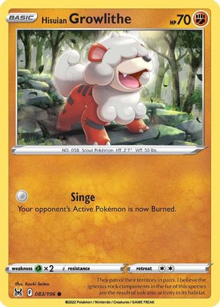 Hisuian Growlithe - 083/196 - Common - Reverse Holofoil