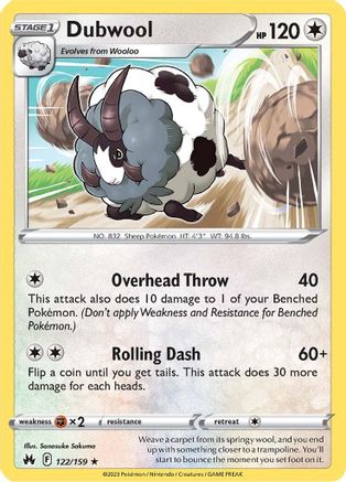 Dubwool - 122/159 - Rare - Reverse Holofoil