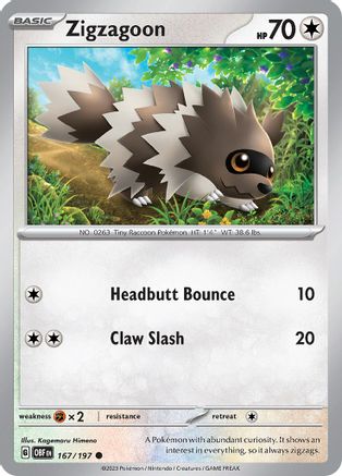 Zigzagoon - 167/197 - Common - Reverse Holofoil