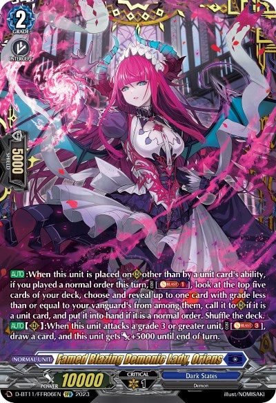 Famed Blazing Demonic Lady, Oriens (D-BT11/FFR06EN) [Clash of the Heroes]