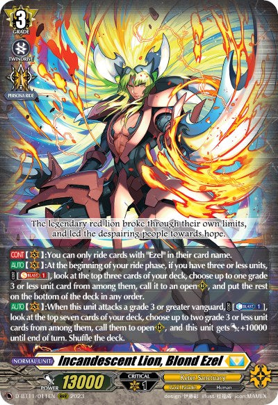 Incandescent Lion, Blond Ezel (D-BT11/011EN) [Clash of the Heroes]