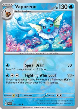 Vaporeon (Master Ball Pattern) - 022/131 - Rare - Holofoil