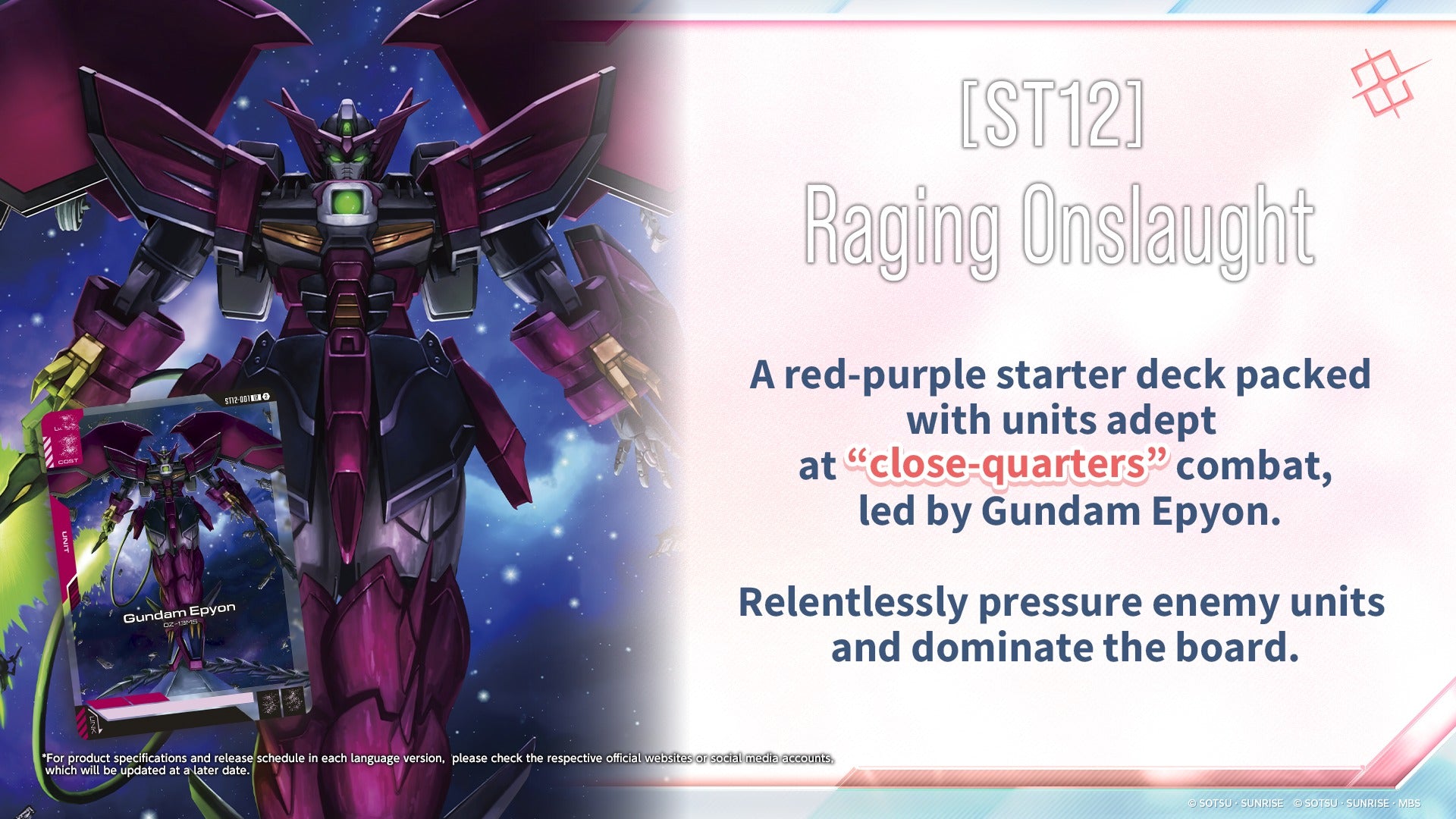 Gundam Card Game - Starter Deck - ST-12 Starter Deck - Raging Onslaught Starter Deck (Pre-Order)