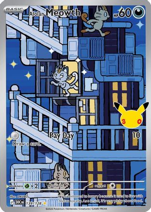 Alolan Meowth - 139/128 - Illustration Rare - Holofoil
