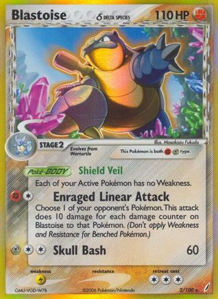 Blastoise (Delta Species) - 002/100 - Holo Rare - Reverse Holofoil
