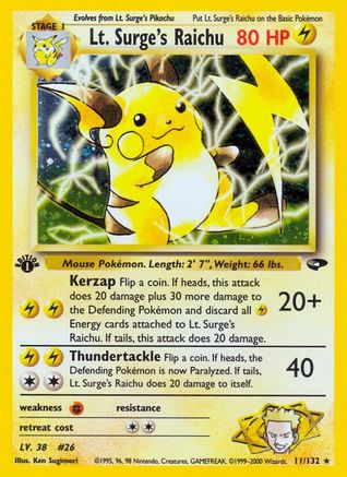 Lt. Surge's Raichu - 011/132 - Holo Rare - Unlimited Holofoil