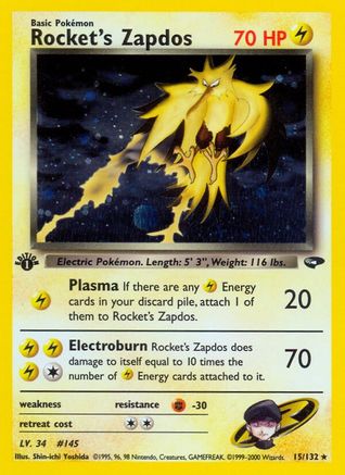 Rocket's Zapdos - 15/132 - Holo Rare - 1st Edition Holofoil