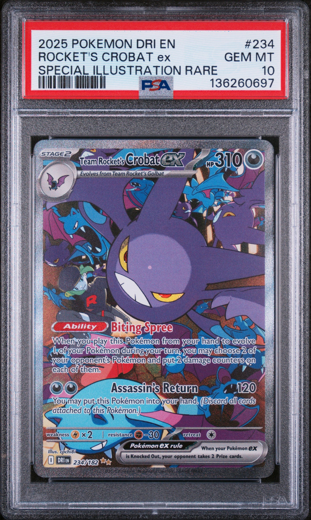 Pokemon - Destined Rivals - Team Rocket's Crobat ex - SIR - PSA 10
