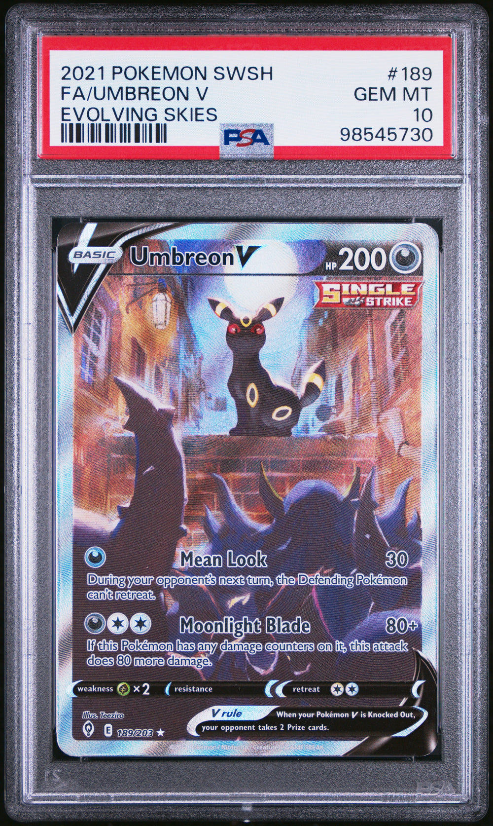 Pokemon - Evolving Skies - Umbreon V - Full Art #189 - PSA 10