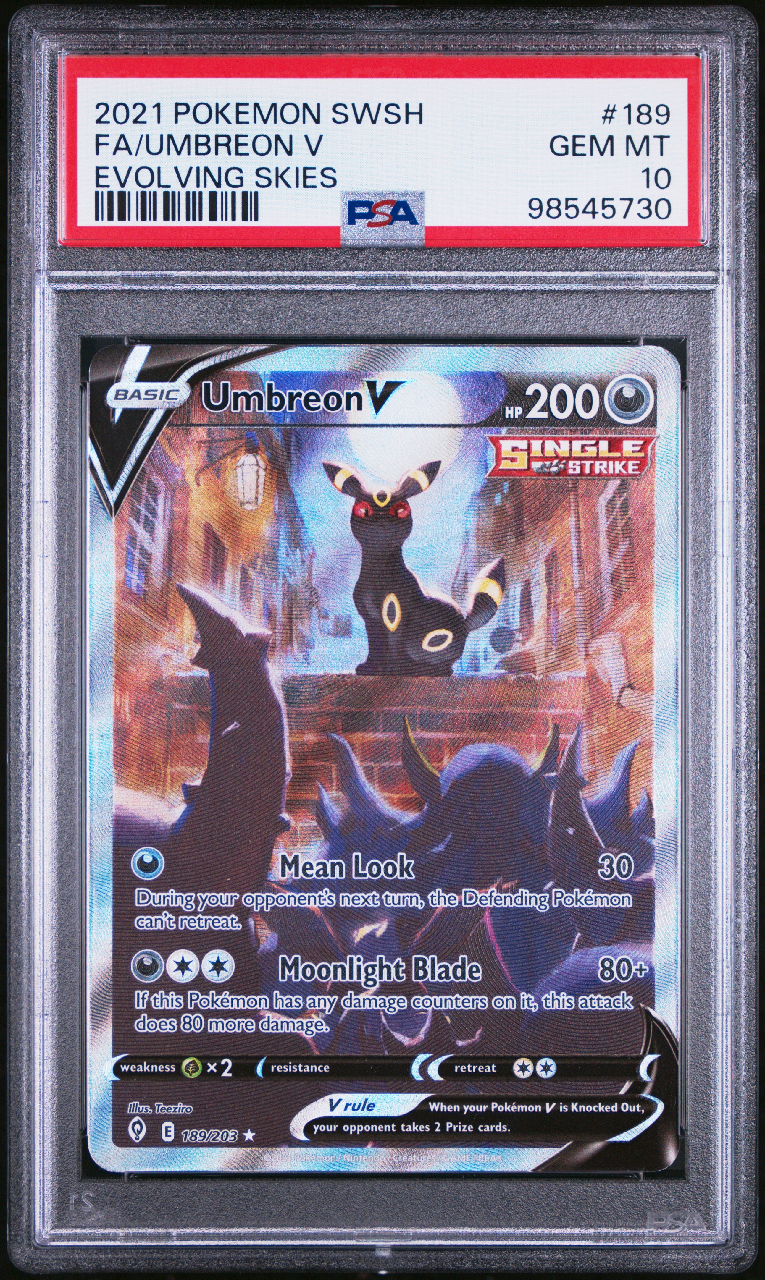 Pokemon - Evolving Skies - Umbreon V - Full Art #189 - PSA 10