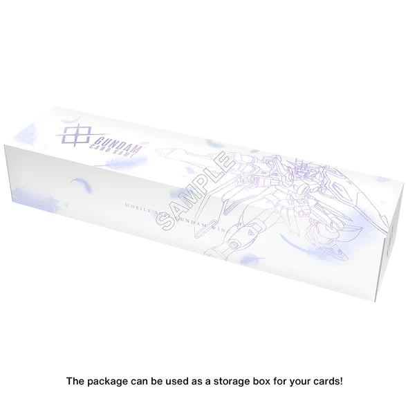 Gundam Card Game Premium Bandai Exclusive set. Featuring card supplies themed around the Gundam Wing Series.