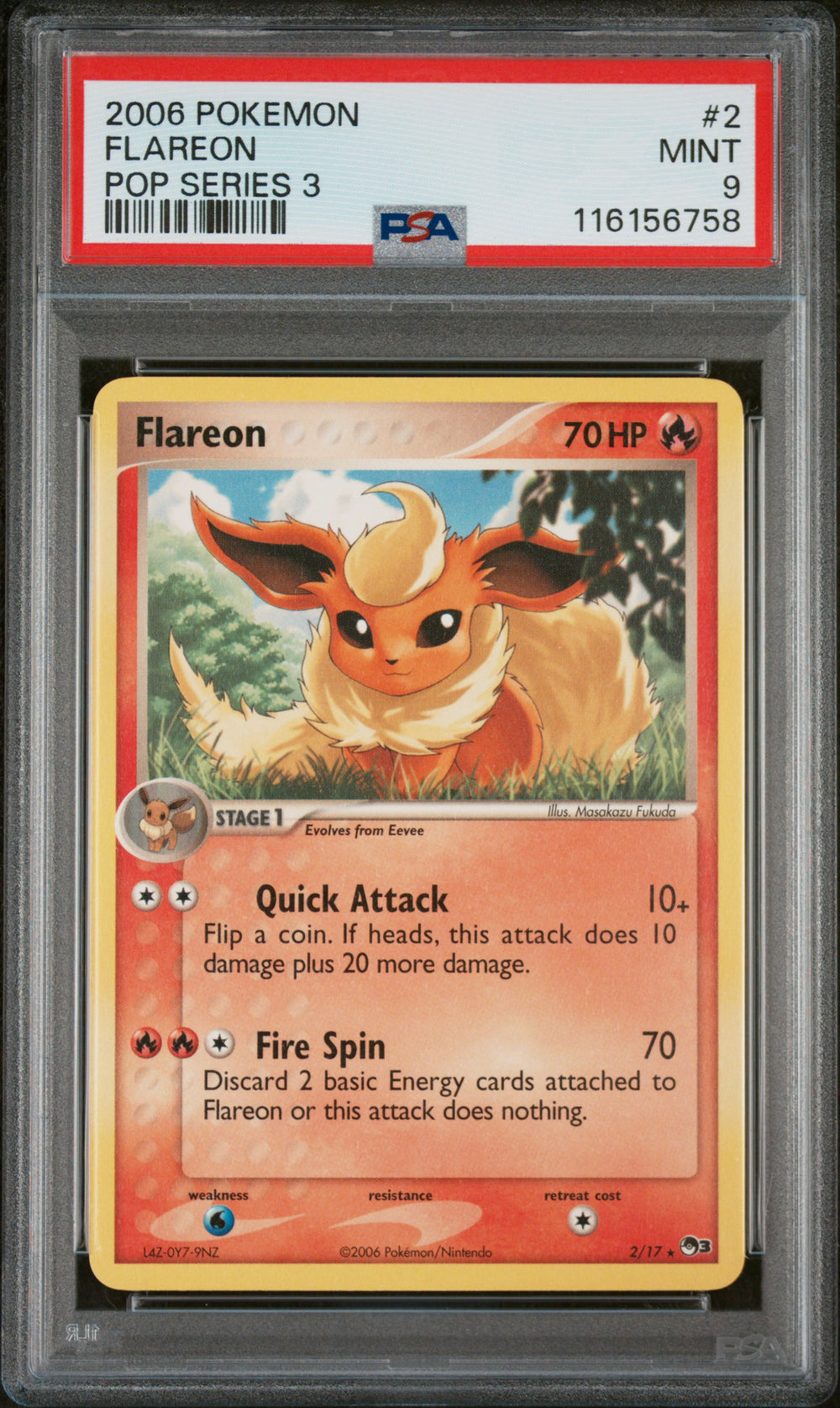 Pokemon - Pop Series 3 - Flareon - 2/17 - Non Foil - PSA 9