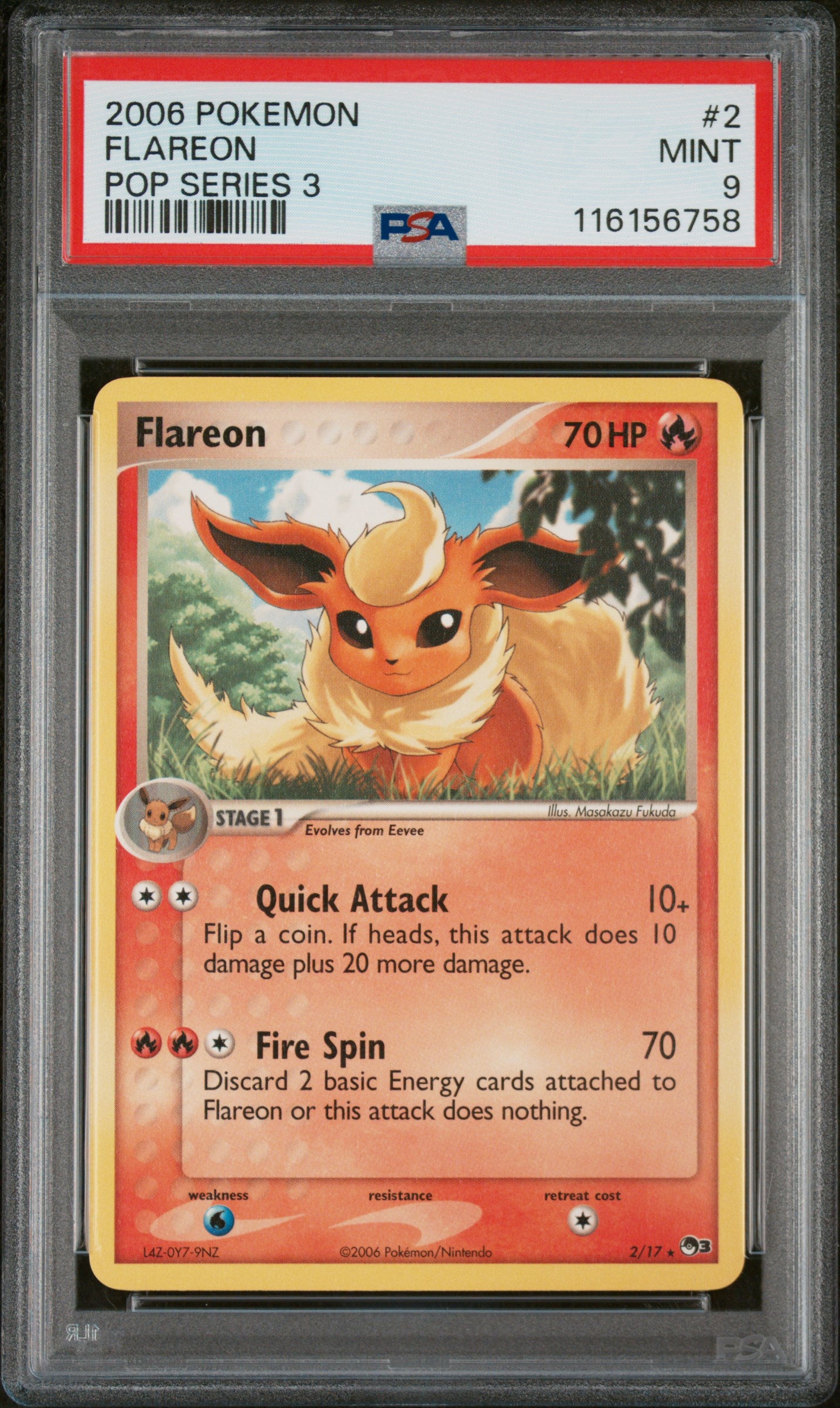 Pokemon - Pop Series 3 - Flareon - 2/17 - Non Foil - PSA 9