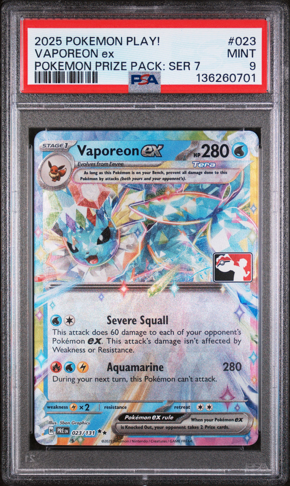 Pokemon - Prize Pack - Vaporeon ex - PSA 9