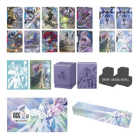 Gundam Card Game 1st Anniversary Set PB03 contents with exclusive cards, Resource Cards, card sleeves, leather card case, playmat, dice and storage box
