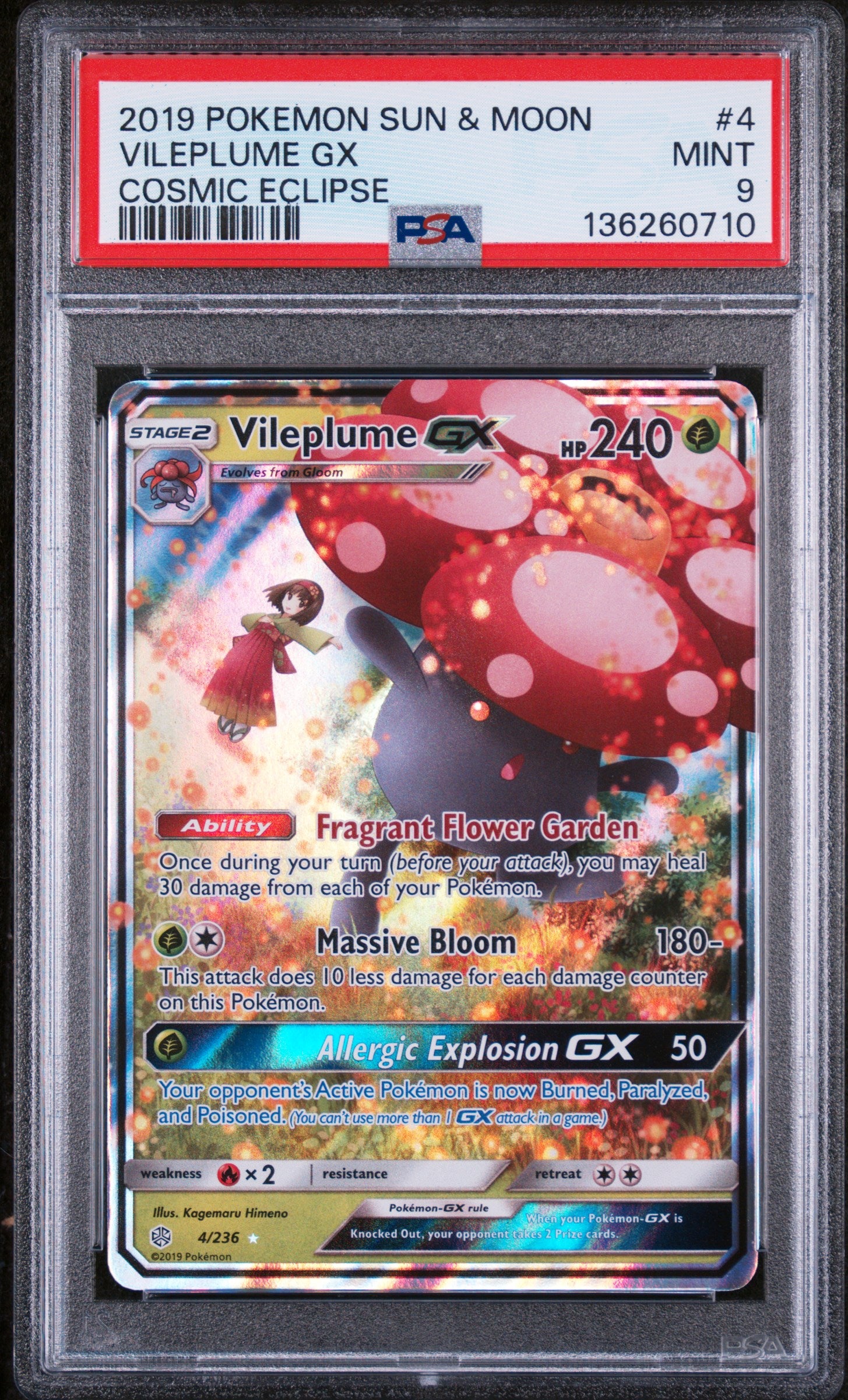 Pokemon - Cosmic Eclipse - Vileplume GX - 4/236 - PSA 9