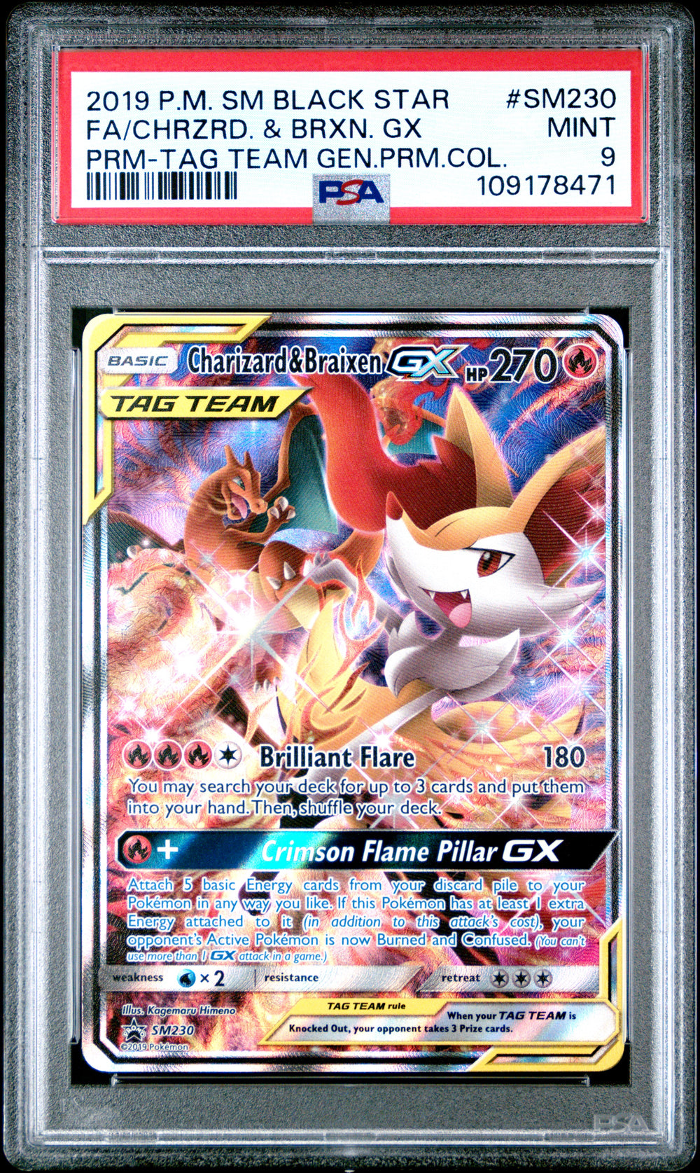 Pokemon - Promo - Charizard & Braixen GX - SM230 - PSA 9