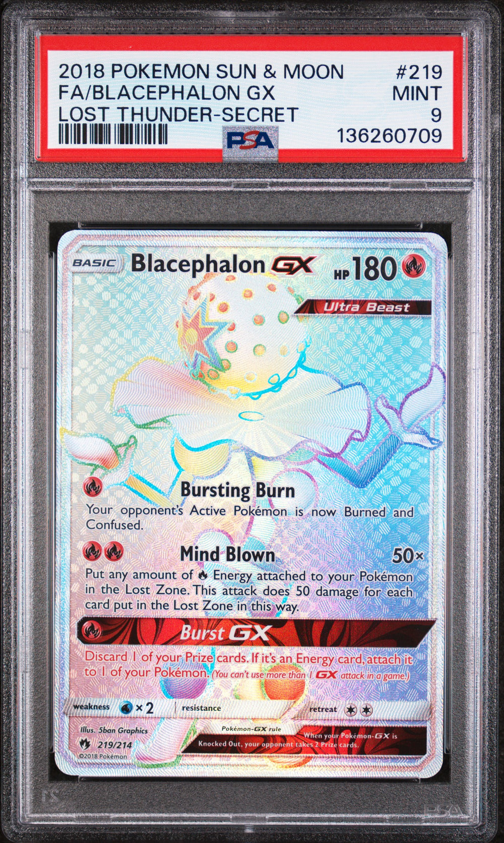 Pokemon - Lost Thunder - Blacephalon GX - Secret - PSA 9